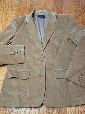 Vintage Collections 100% Cotton Single Breasted Corduroy Tan Blazer Size 10
